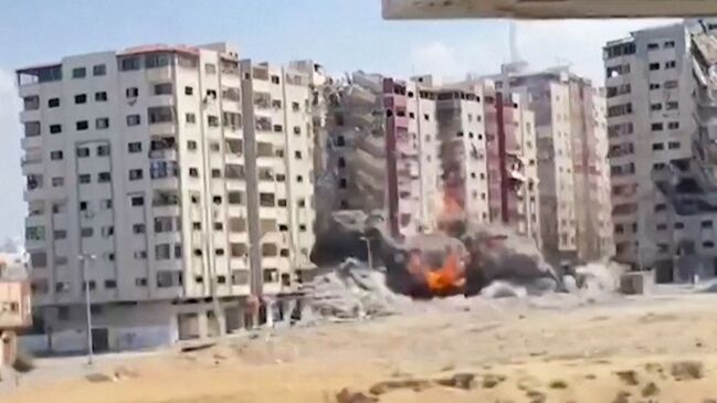 Watch: Moment Israeli Strike Hits High-Rise Building in Gaza