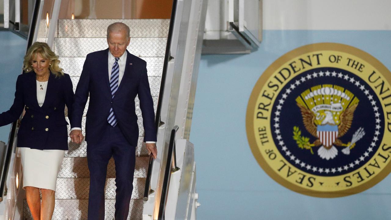 US President Joe Biden and First Lady Jill Biden disembark Air Force One. Picture: Phil Noble – WPA Pool/Getty Images