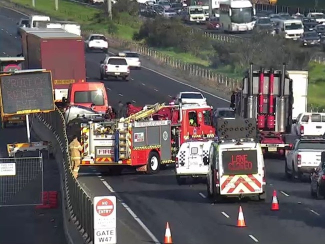 Four-vehicle collision on the Princes Freeway just before Kororoit Creek Road.