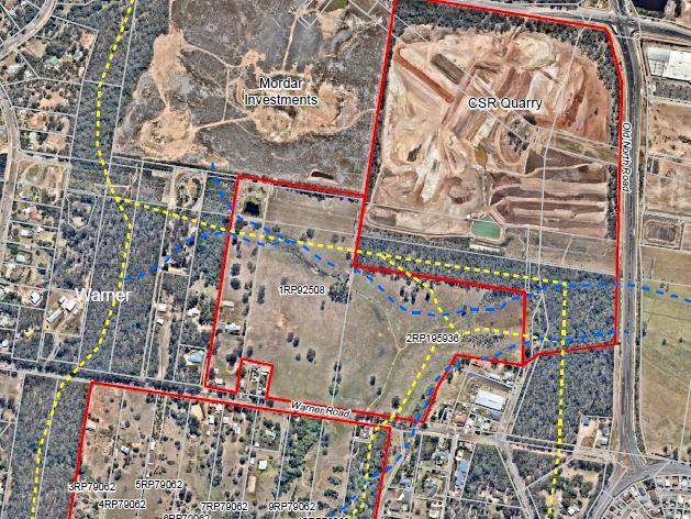 An early Warner Investigation Area development map with Ausbuild and CSR properties highlighted.