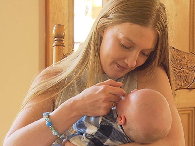 Erika Carter, 27, had her four-month-old boy Jordan taken from her when her car was stolen with him inside. Picture: 7 NEWS