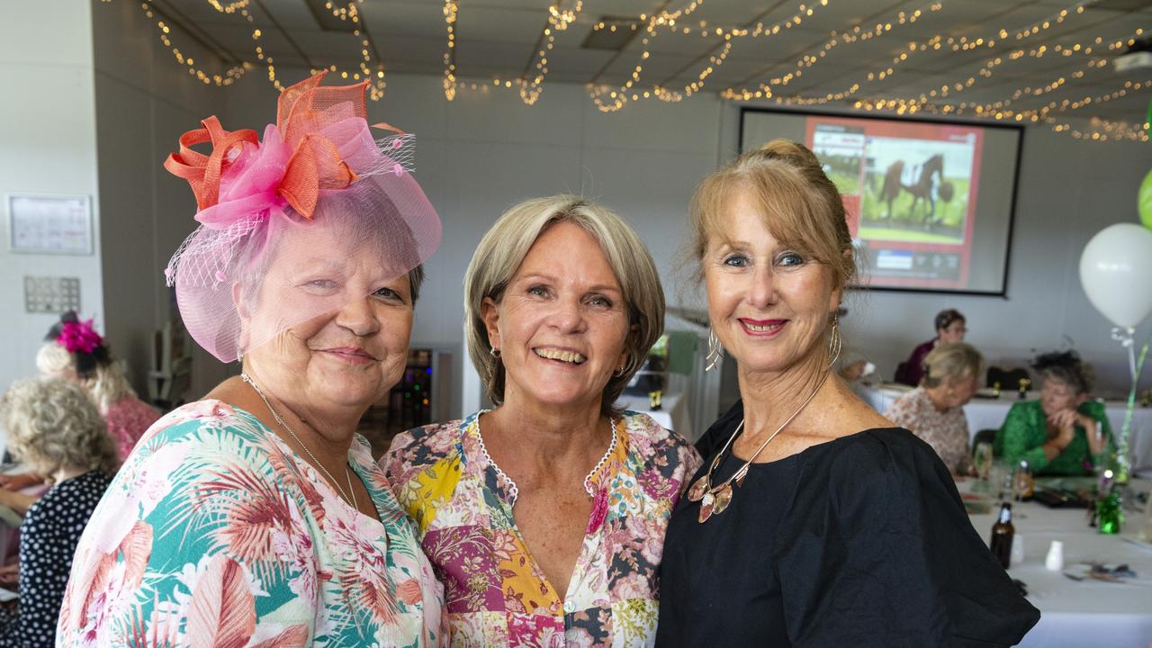 At the Melbourne Cup luncheon at Club Toowoomba are (from left) Lorraine Smith, Karen Ratcliffe and Ruth Blades, Tuesday, November 1, 2022. Picture: Kevin Farmer