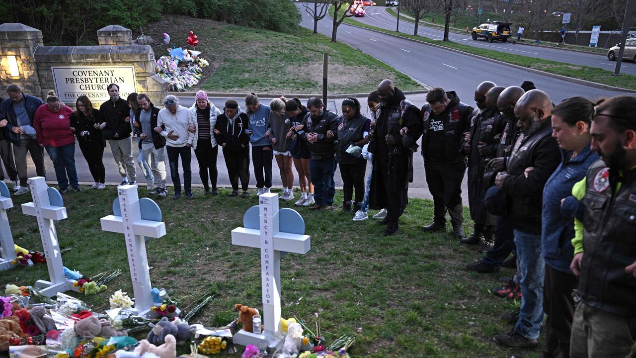 A makeshift memorial was made outside the school following the shooting. Picture: AFP