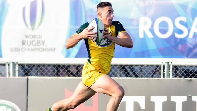 Mark Nawaqanitawase runs to score a try during the final of World Rugby U20 Championship 2019 against France. Picture: Getty Images