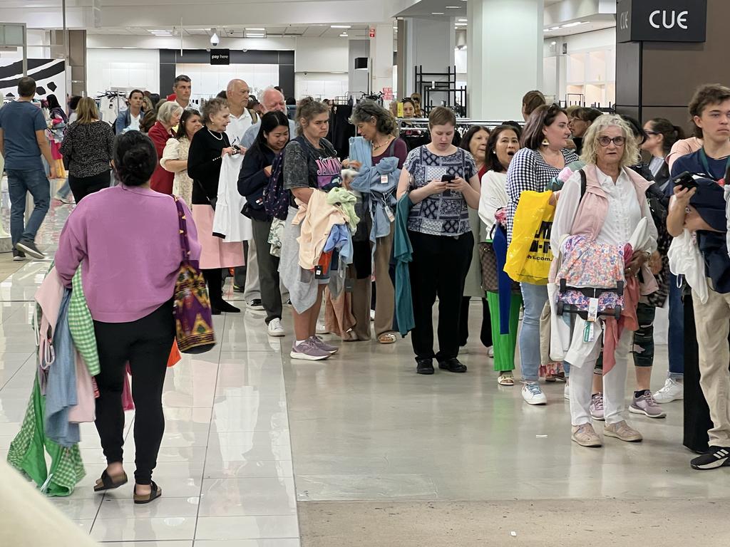 Shoppers flock to Myer’s Brisbane CBD store on its last day of trading. Picture: Lyndon Mechielsen