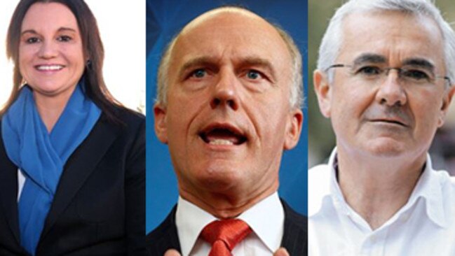 Tasmanian politicians: Independent Senator Jacqui Lambie, Liberal Senator Eric Abetz and Independent MP Andrew Wilkie.