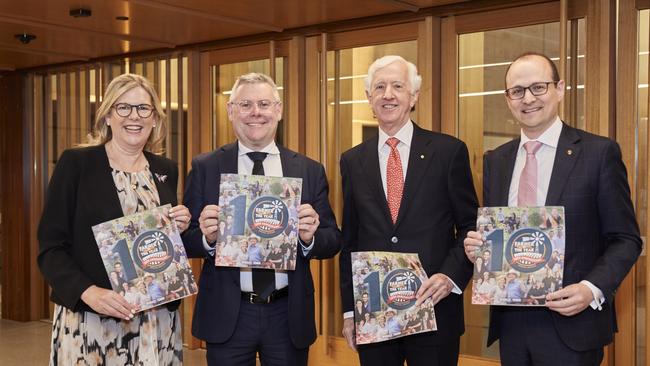 (From left) Herald and Weekly Times chairman Penny Fowler, federal Agriculture Minister Murray Watt, Coles chairman James Graham and Labor Senator for Victoria Raff Ciccone.