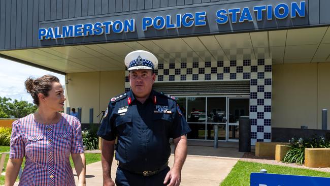 Chief Minister Lia Finocchiaro and Acting Police Commissioner Martin Dole APM at the Palmerston Police Station on Thursday. Picture: Pema Tamang Pakhrin