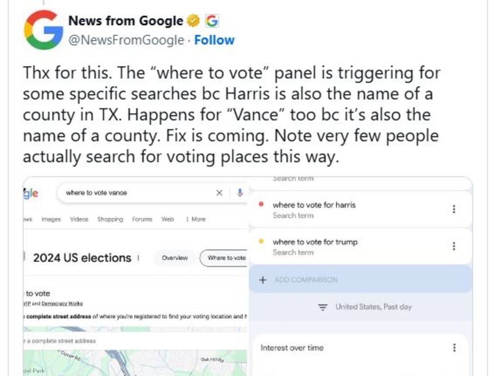 Google said a similar thing happened when people searched for JD Vance.