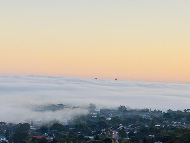 Adelaide shrouded in fog on Tuesday, July 14, 2020. Picture: Claire Parkinson