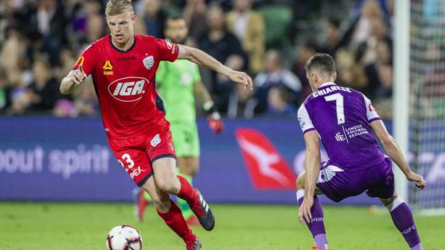 SA-born defender Jordan Elsey is a candidate to inherit the Adelaide United captain’s armband. Picture: AAP Image/Tony McDonough