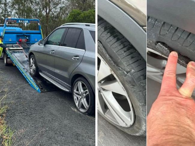 Drivers have unleashed on social media over the condition of the Bruce Highway north of Gympie after days of heavy rain opened tyre-busting holes along a major part of the stateâs main road.