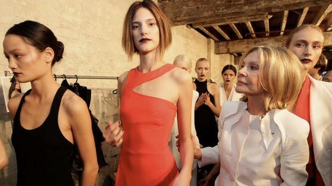 Zampatti with models back stage at one of her shows.