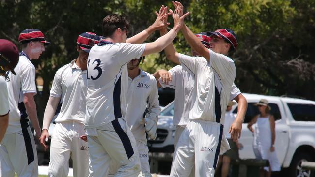 TSS celebrate a wicket earlier in the season. Pic Mike Batterham