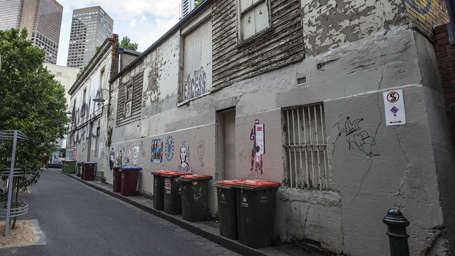 The exterior wall of the Job Warehouse has been graffitied. Picture: Sarah Matray