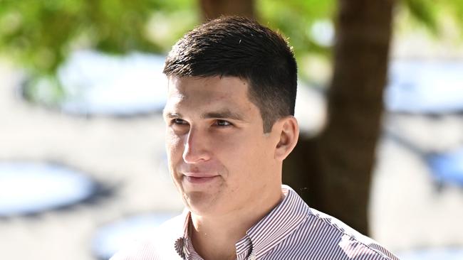 BRISBANE, AUSTRALIA - NewsWire Photos - MAY 11, 2023. Brisbane police officer and former Cowboys under-20 player Cody Maughan arrives at the District Court in Brisbane. He is charged with supplying dangerous drugs. Picture: Dan Peled / NCA NewsWire