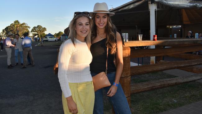 Claire and Hannah at the Roma Rugby Races at Bassett Park on Saturday June 24, 2023. Picture: Chloe Cufflin.