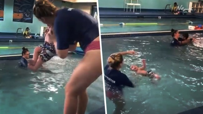 Baby thrown into water during swimming lesson