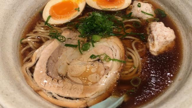 Shoyu ramen with pork and marinated egg at Tuno Izakaya.