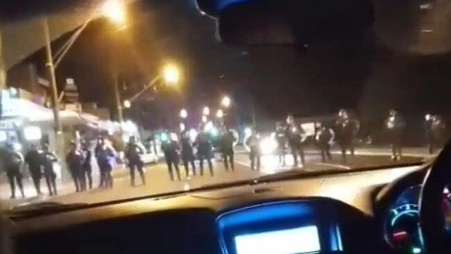 Riot police in Rye last night. Picture: Facebook