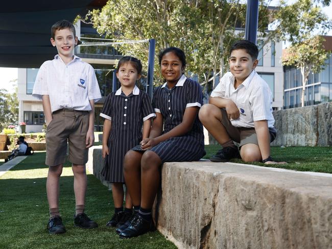 Australian Christian College at Marsden Park students Oliver MacDonald, Eve Tjoeng, Ashini Vuppala and Amari Burbar are among more than 2100 enrolled at the K-12 campus. Picture: Richard Dobson