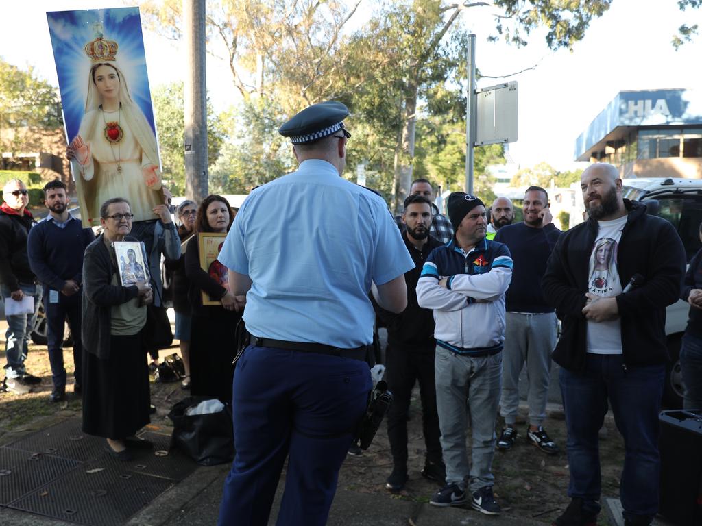 Protesters held a peaceful rally outside the studios while Kyle and Jackie O were on holidays. Picture: John Grainger