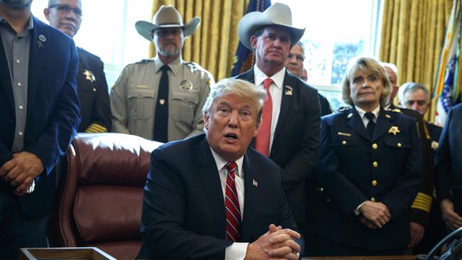 President Donald Trump speaks about border security in the Oval Office of the White House. Picture: AP