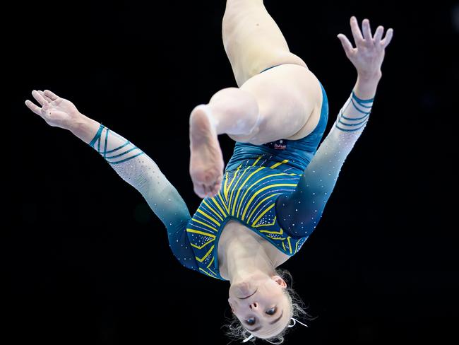 ANTWERP, BELGIUM - SEPTEMBER 29: Ruby Pass of Team Australia practices on the Balance Beam during the 2023 FIG Artistic Gymnastics World Championships Training Session at the Antwerp Sportpaleis on September 29, 2023 in Antwerp, Belgium. (Photo by Matthias Hangst/Getty Images)