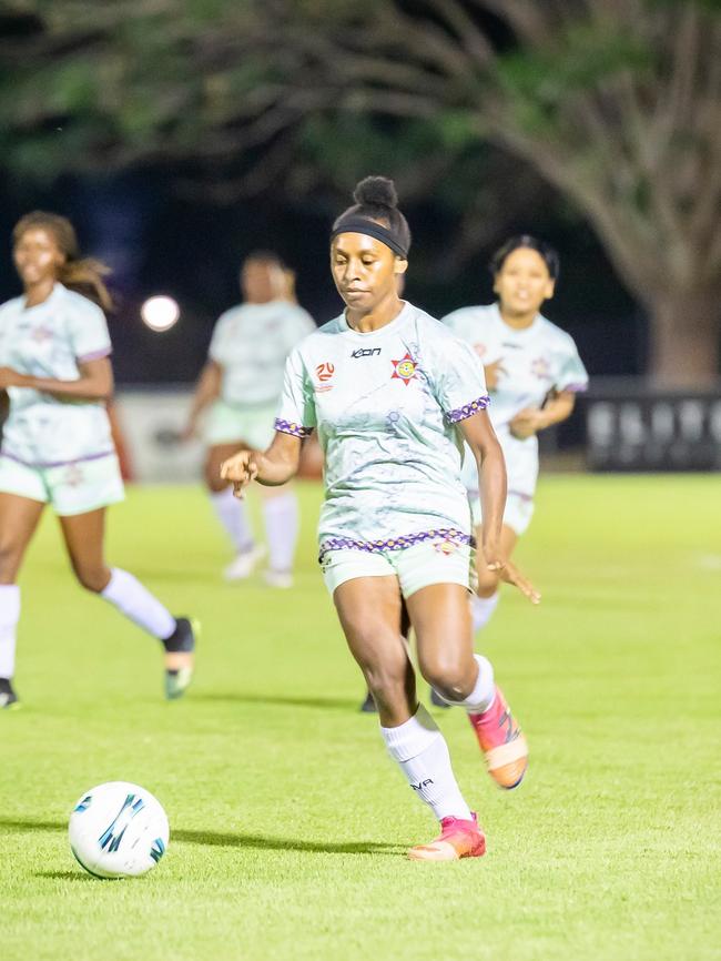 Darwin Hearts' Jubilee Weo has shown her great skills in the 2023 NT Football Women's Premier League. Picture: Daniel Abrantes