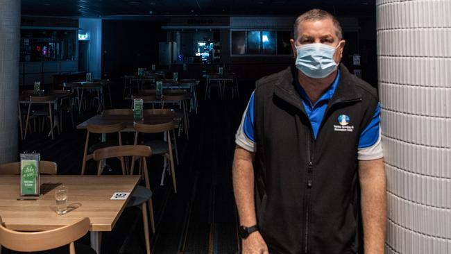 Bowlo Sports and Leisure Yamba CEO Phil Boughton inside the empty club after it was closed due to the recent lockdown.