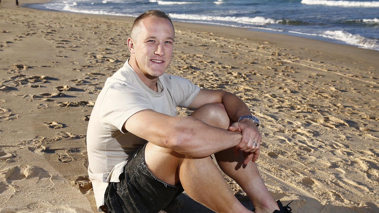 South Sydney Rabbitohs legend Jason Clark  on Maroubra Beach. Jason will leave the Rabbitohs at seasons' end and the family will head to England. Picture: john Appleyard