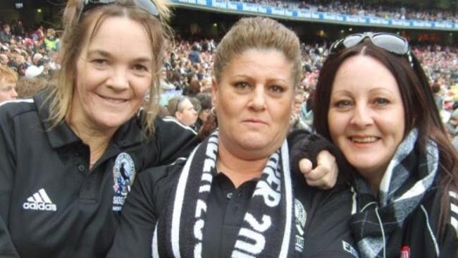 Tracey (left) at a Magpies game.