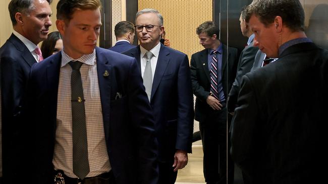 Anthony Albanese was not so happy when he walked out of the press conference, prematurely ending his media conference seven minutes early. Picture: Toby Zerna