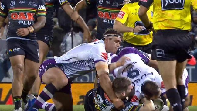 Liam Martin knocked on with his first touch of the ball in his NRL debut, after a helping hand from Cameron Smith he claims.