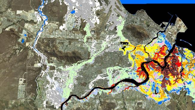 Modelling showing areas which could flood in Townsville if the Ross River dam overflowed or failed. Photo Emergency Action Plan—Ross River Dam