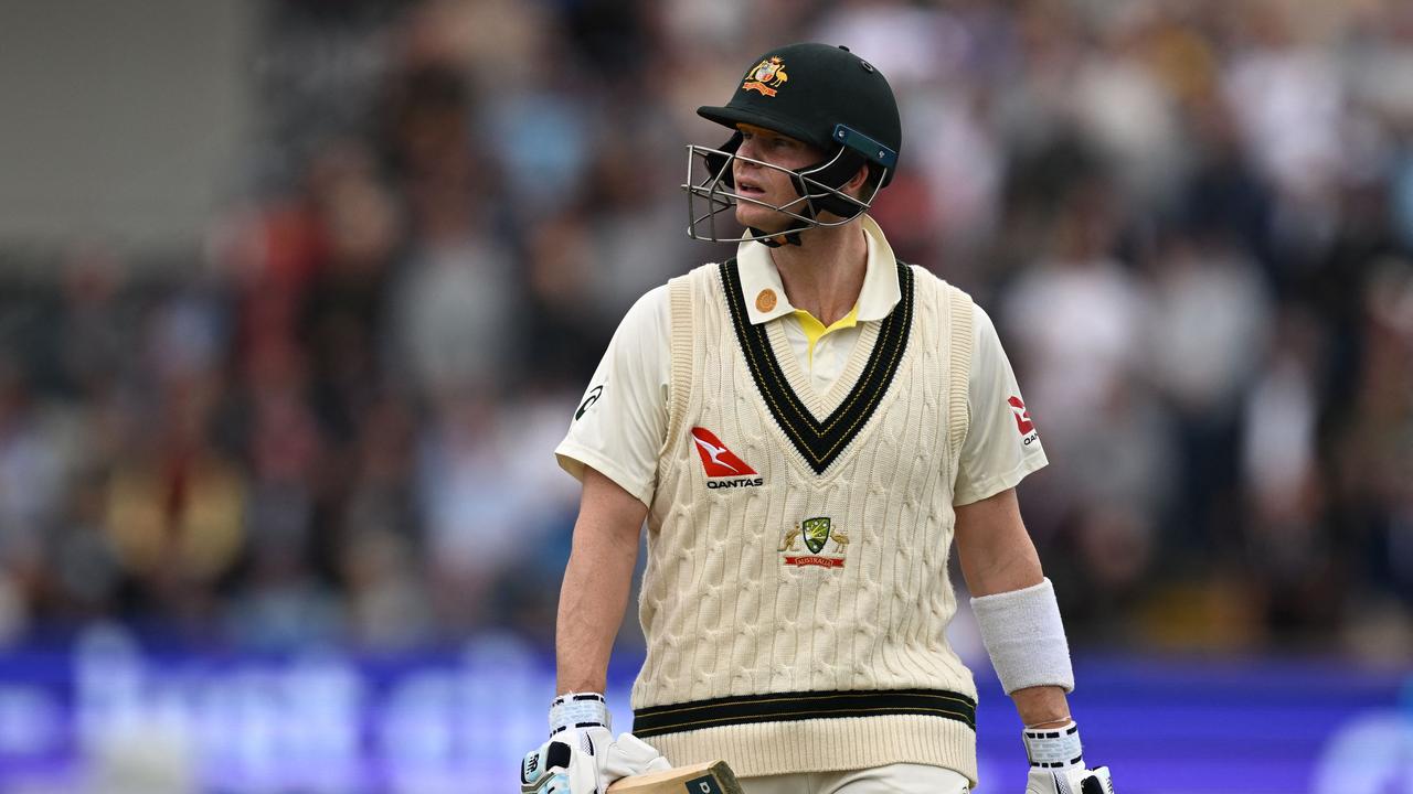 Steve Smith departs before lunch in his 100th Test. Picture: AFP