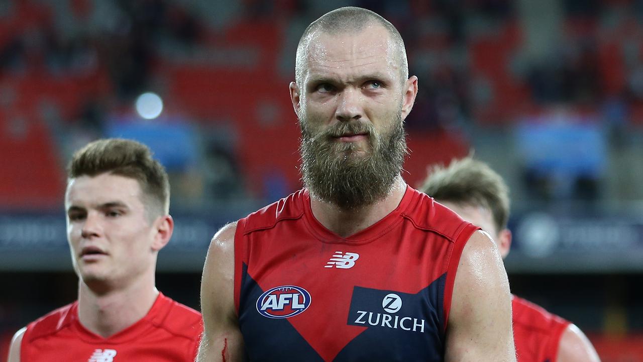 GOLD COAST, AUSTRALIA - JULY 26: Max Gawn of the Demons looks dejected after losing the round 8 AFL match between the Melbourne Demons and the Brisbane Lions at Metricon Stadium on July 26, 2020 in Gold Coast, Australia. (Photo by Chris Hyde/Getty Images)