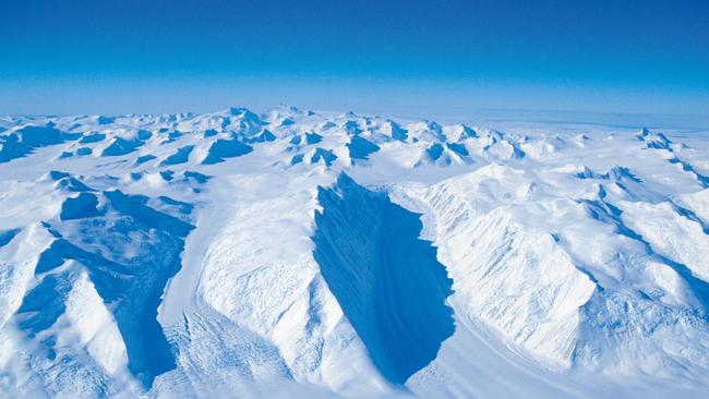 An aerial view of Antarctica, as seen from a Qantas Jumbo sightseeing flight.