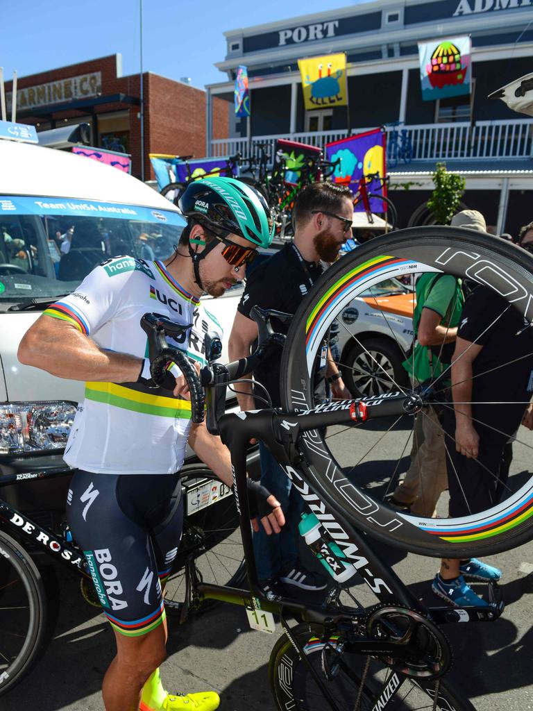 Peter Sagan approaches the starting line. Picture: Brenton Edwards/AFP Photo