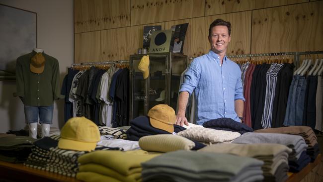 Adam Mackenzie, in his Mt Eliza clothing store, rallied for small businesses to open up. Picture: Wayne Taylor