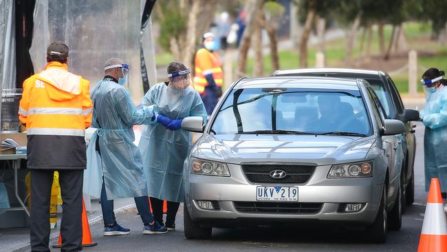 A COVID-19 testing centre in the outer North Western suburb of Keilor on Tuesday. Picture: Ian Currie