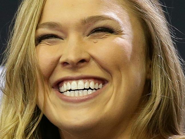 Sport.UFC Ronda ROUSEY vs. Holly HOLM PRESS CONFERENCE UFC 193 Press Conference Etihad Stadium In pic . Ronda Rousey with belt.picture.Andrew Tauber