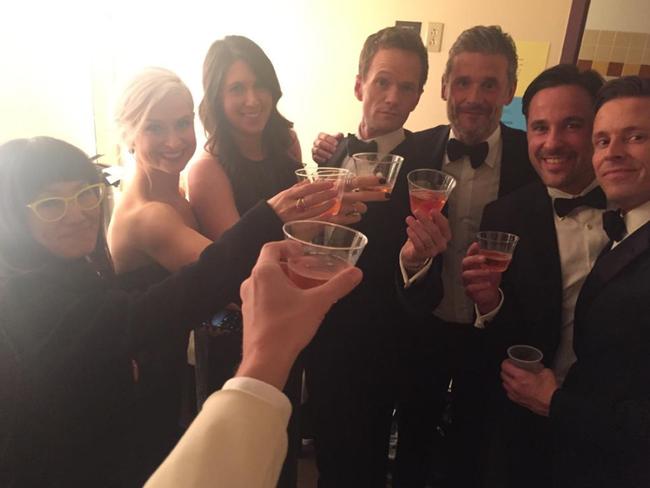David Burtka at the Oscars 2015 via Twitter, “A toast for the host with the most!! #fancyplasticcups”