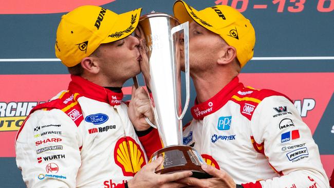 Scott McLaughlin and Alex Premat celebrate their 2019 Bathurst victory. Picture: Getty Images