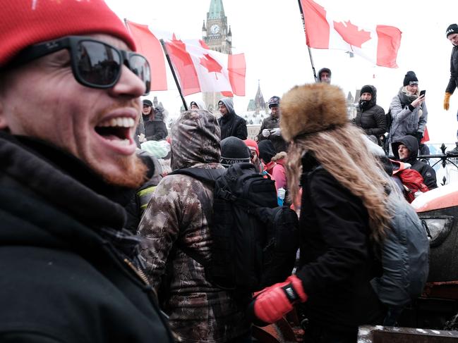 Thousands of protesters and hundreds of vehicles joined the convoy. A state of emergency has been called in Ottawa as police attempt to bring the event to an end. Picture: AFP