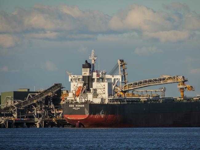 Coal ship BBG Honor, Hong Kong, is loaded with coal in the Port of Newcastle today (15/07/2019). Pic Liam Driver