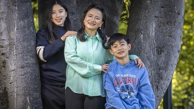 Cheng Lei. Lei with her children Ava, 16, and Alex, 13. Picture: Jake Nowakowski