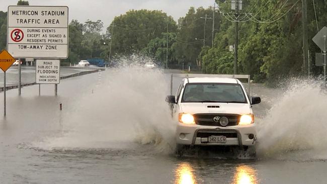 Flooding near Metricon Stadium at Carrara. Picture: Glenn Hampson