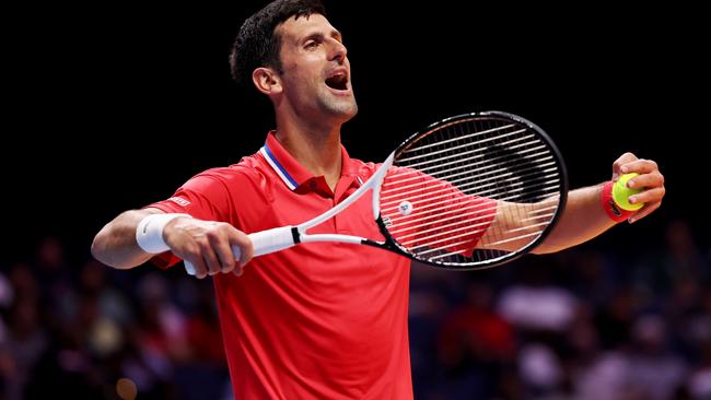 Novak Djokovic competes in the World Tennis League at Coca-Cola Arena in Dubai before Christmas. Picture: Christopher Pike/Getty Images