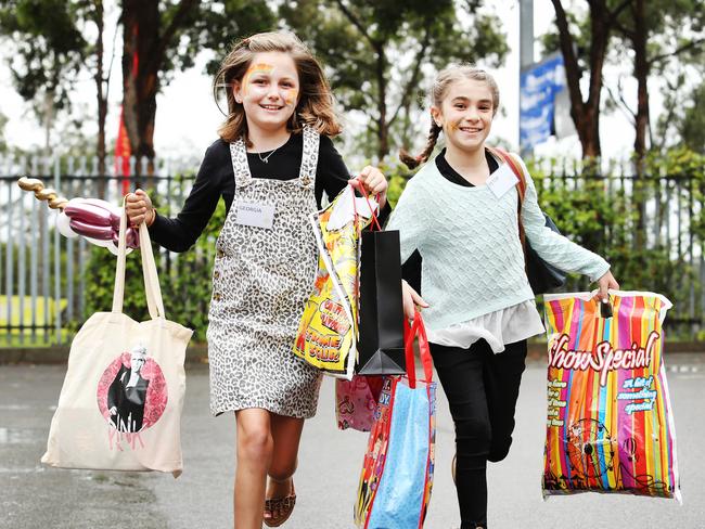 Georgia Lynch and Tianna Zorzit with showbags from this year’s event. Picture Rohan Kelly